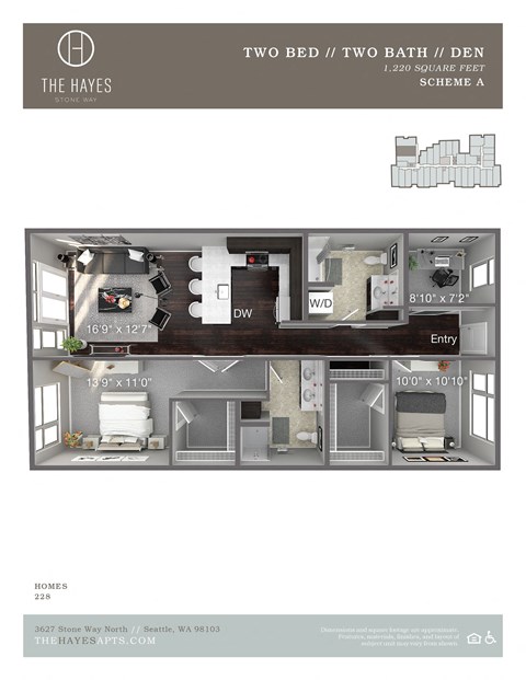 The Hayes on Stone Way Apartments Floor Plan 2X2 + Den C5
